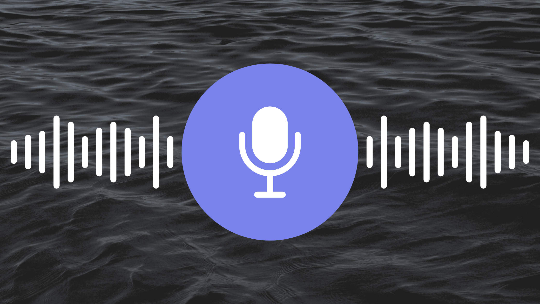 Stylized graphic of a microphone icon in a purple circle surrounded by white audio waveforms, set against a dark rippling water background, representing the concept of Teams phone recording or audio capture during a Microsoft Teams phone call.